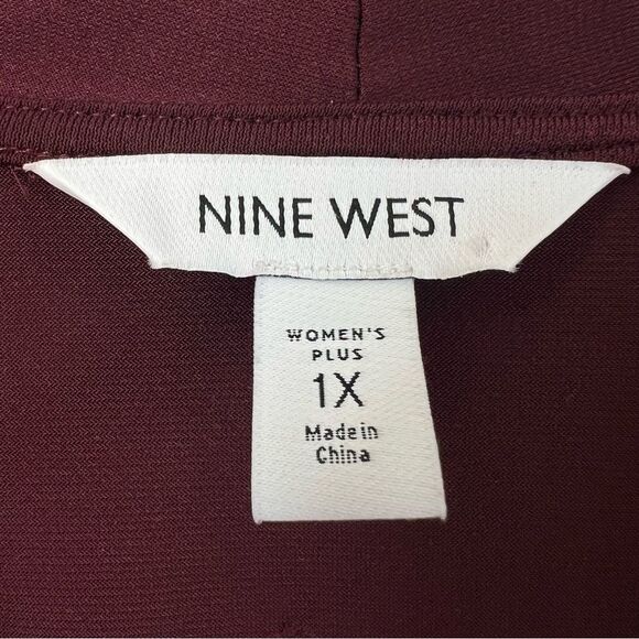 Nine West Asymmetrical Wrap Plunge V Neck Long Sleeve Burgundy Blouse SZ 1X - Picture 4 of 10